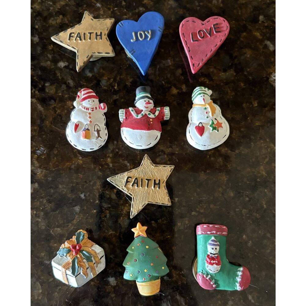 Vintage Christmas Holiday Button Cover Lot Snowman Tree Faith Love Lot of 10